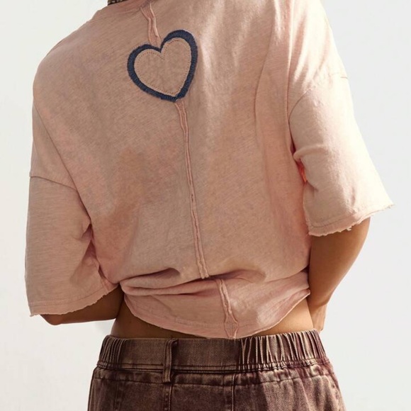 One-Heart Birds Oversized Graphic Tee in Peach, boho vibes size Large, cotton - Picture 2 of 5